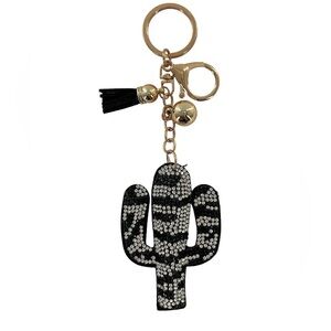 Zebra Cactus Rhinestone Bag Charm Keyring